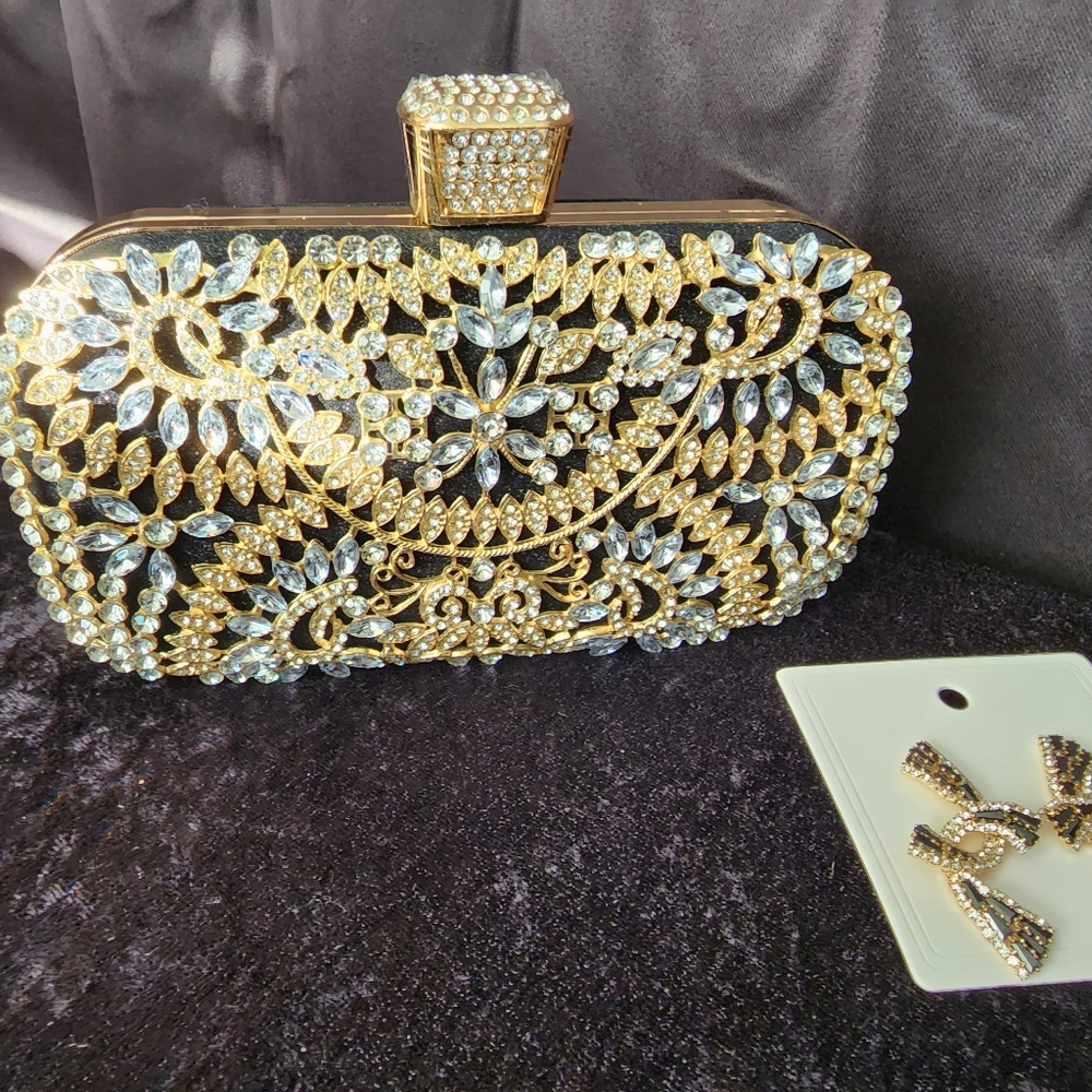 Rhinestone Clutch &Earrings Set